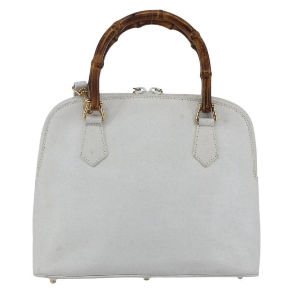 GUCCI Bamboo Hand Bag Leather White Gold Auth ki6188 - Picture 3 of 16